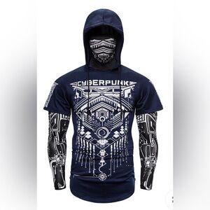 Cyberpunk Navy Blue Graphic Hoodie